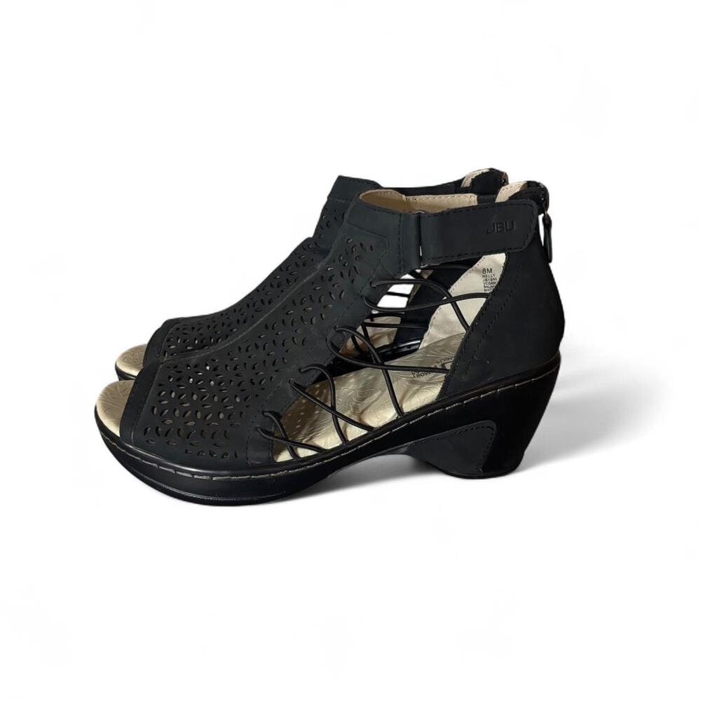 JBU by Jambu Nelly Womens 8 M Black Laser Cut Out Peep Toe Sandals Ankle Booties